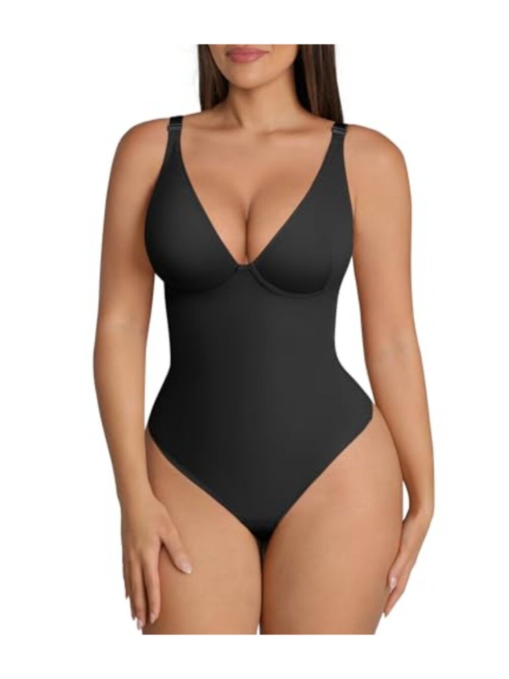 Shapewear Bodysuit Tummy Control Deep V Neck Adjustable Straps